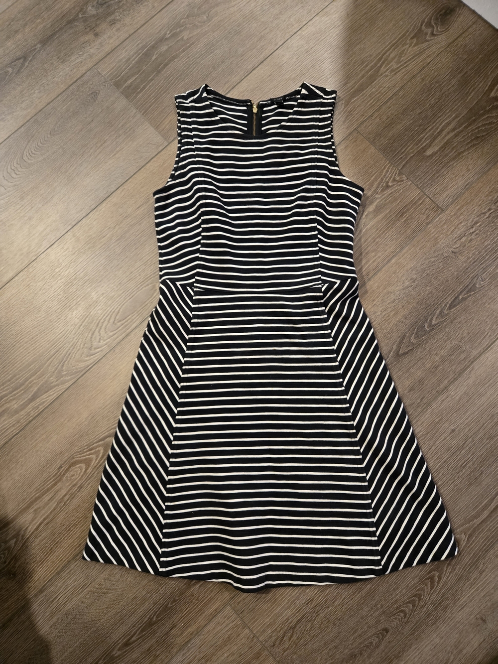 J. Crew Black and White Striped Sleeveless A-Line Dress